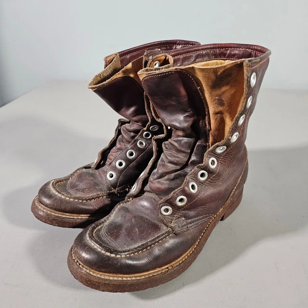 Herman Shoes and Boots Work Boots Mens 7 Brown Leather Vintage Moc Toe 7110